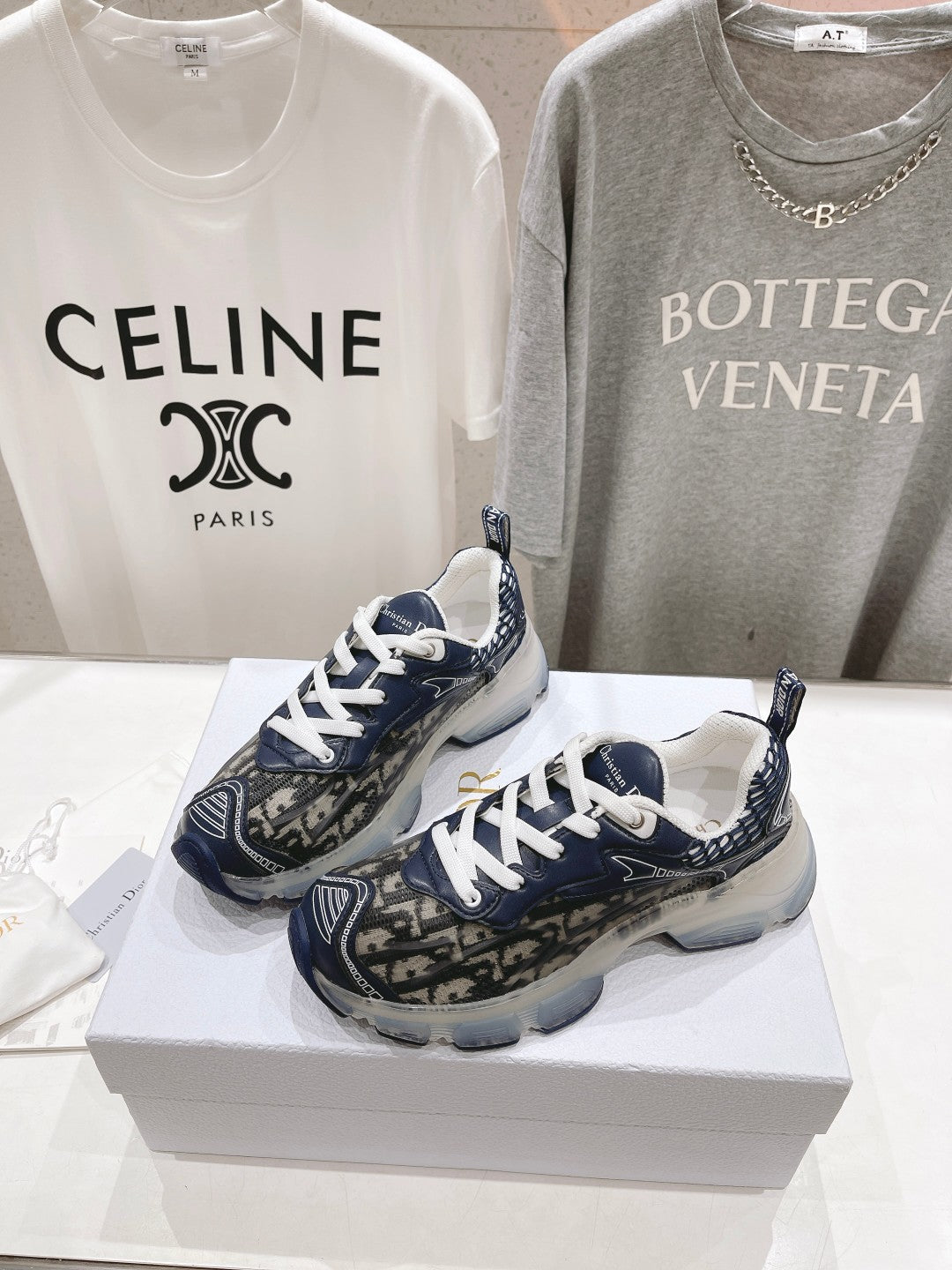 DIOR Vibe Sneaker Charcoal Blue Black Polyester Mesh Fabric And Oblique Jacquard Fabric
