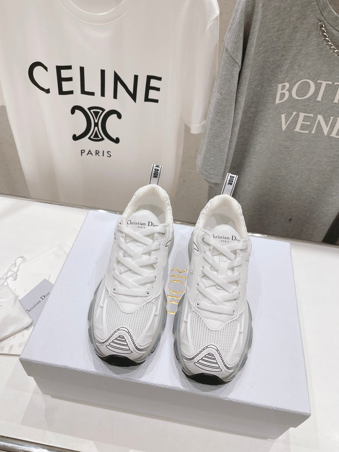 DIOR Vibe Sneaker White Polyester Mesh Fabric And Lambskin