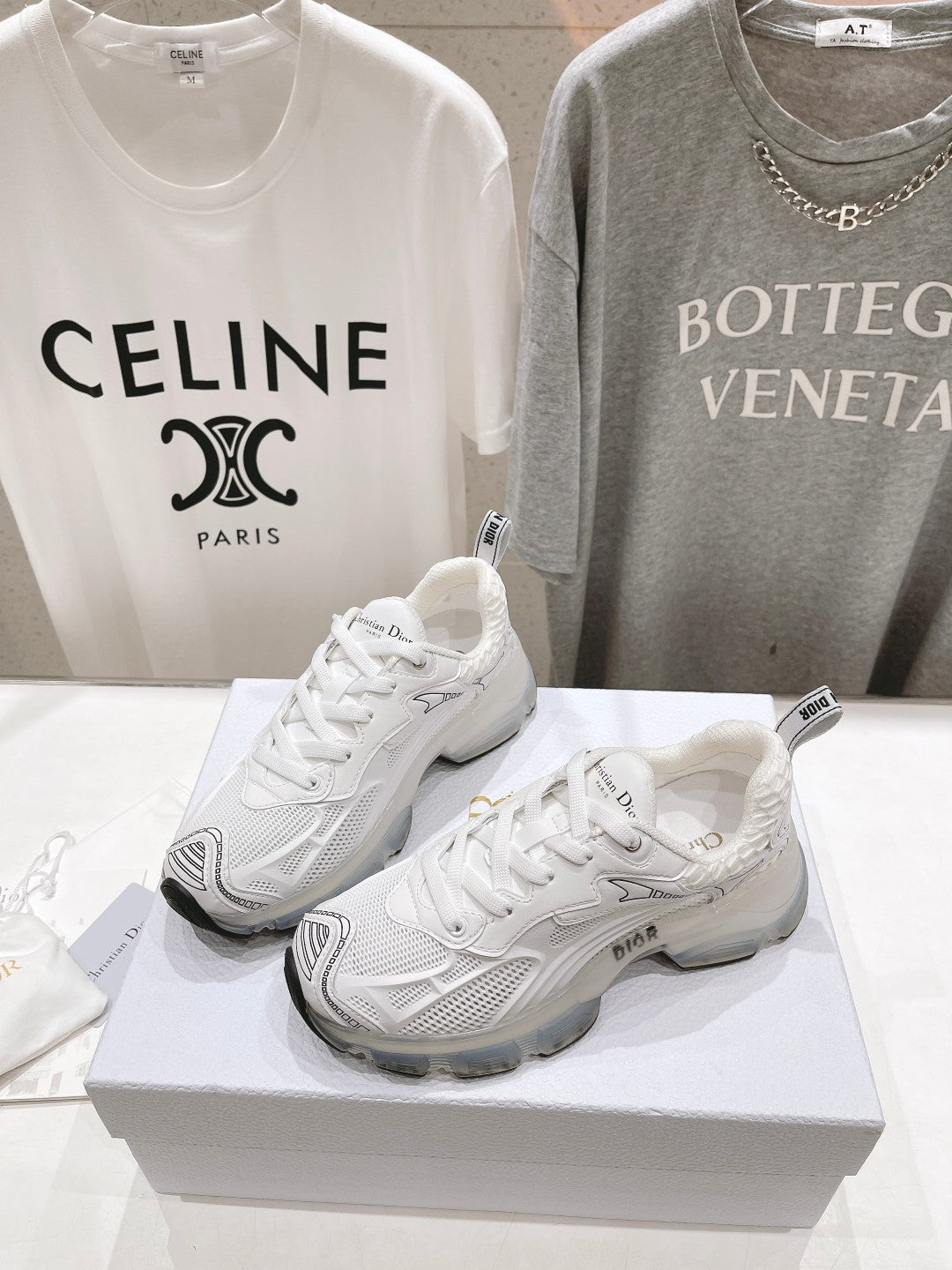 DIOR Vibe Sneaker White Polyester Mesh Fabric And Lambskin