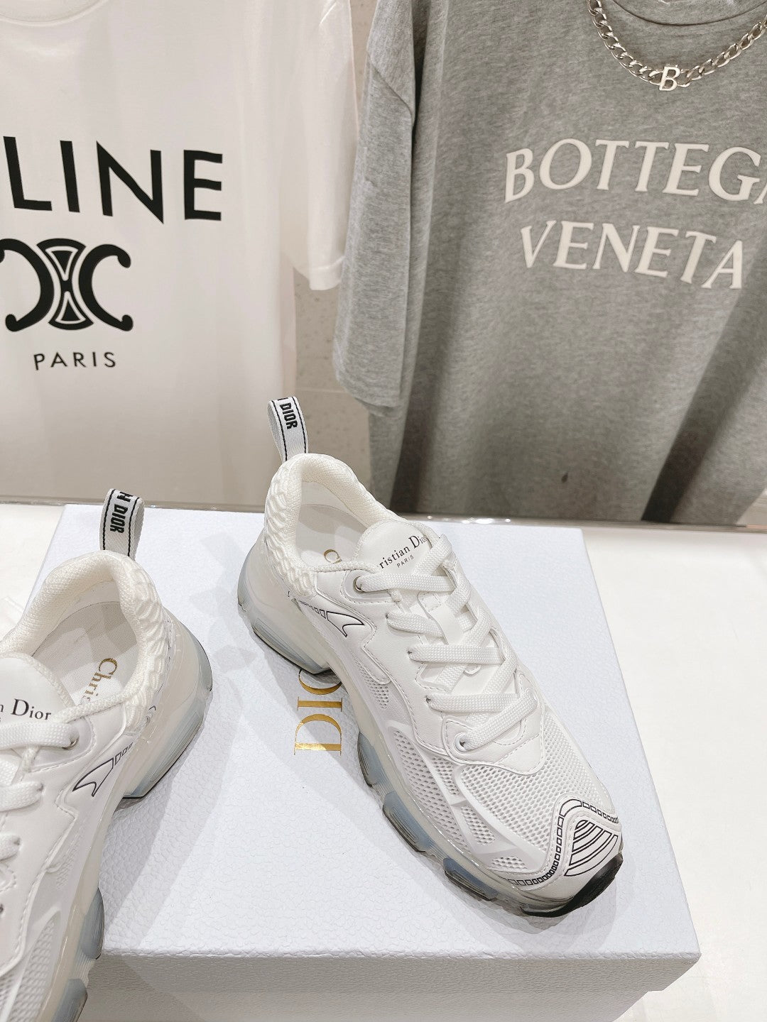 DIOR Vibe Sneaker White Polyester Mesh Fabric And Lambskin