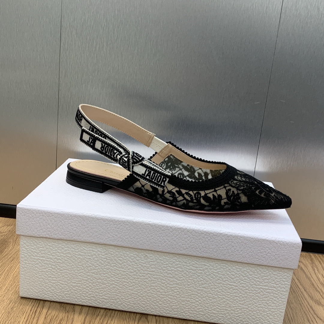 DIOR JA DIOR slingback flat transparent mesh embroidered black butterfly motif