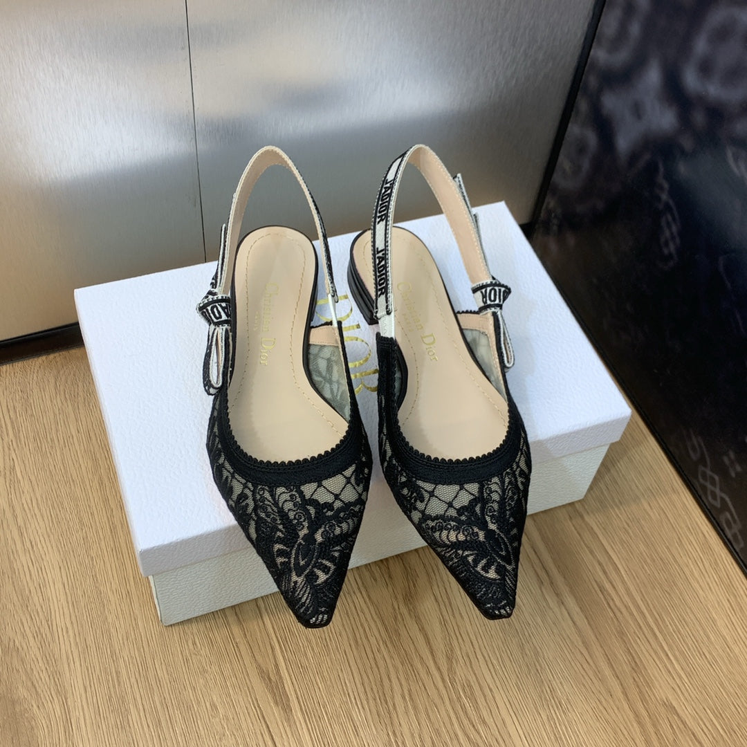 DIOR JA DIOR slingback flat transparent mesh embroidered black butterfly motif