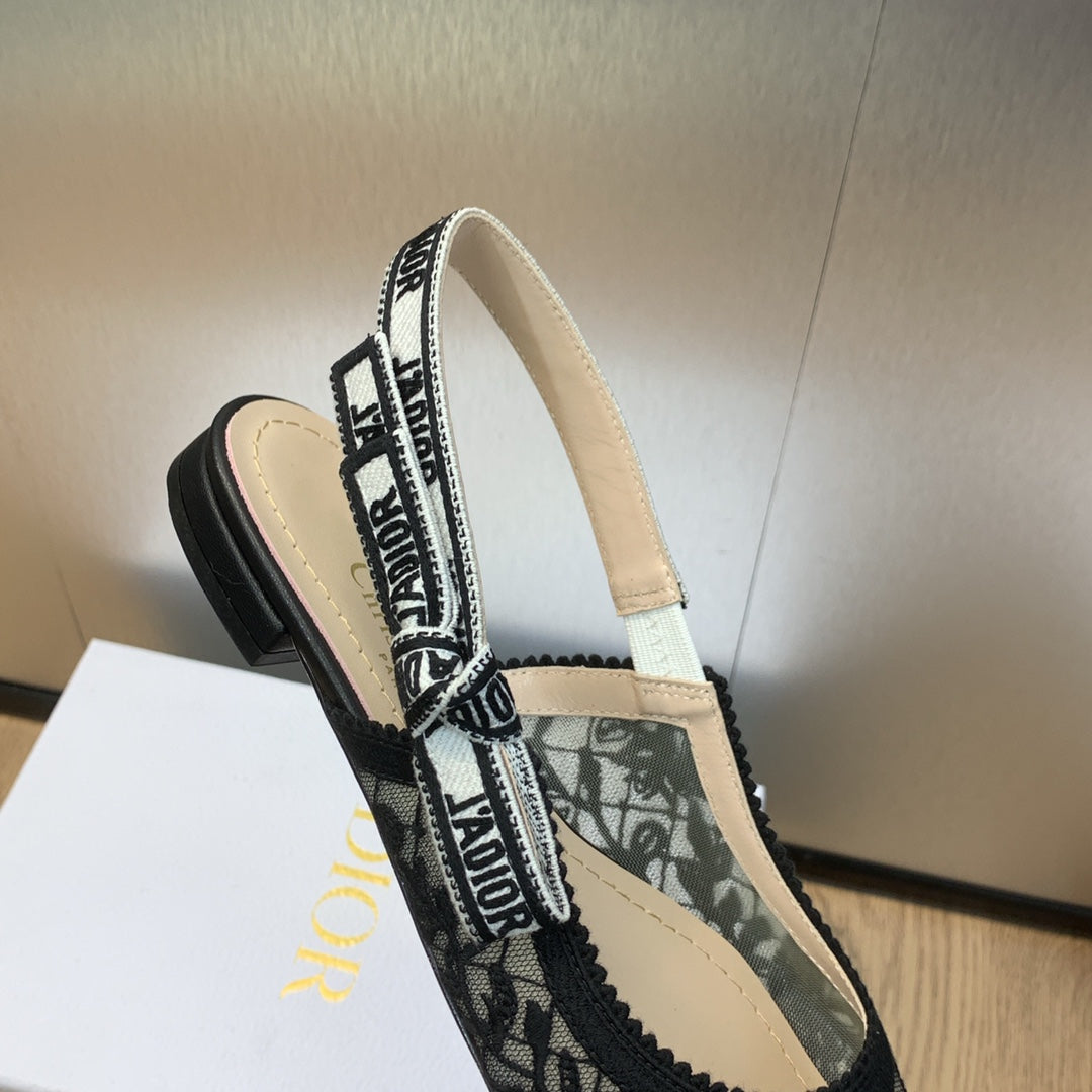 DIOR JA DIOR slingback flat transparent mesh embroidered black butterfly motif