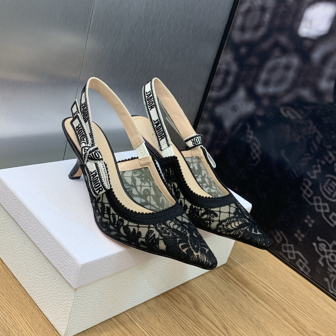 DIOR JA DIOR slingback pumps 65 transparent mesh embroidered black butterfly motif