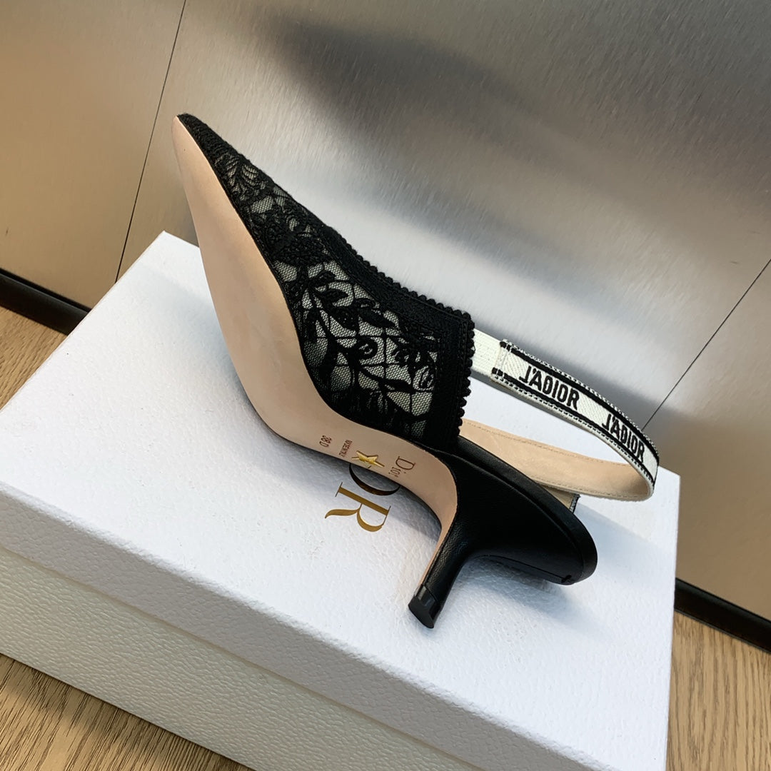 DIOR JA DIOR slingback pumps 65 transparent mesh embroidered black butterfly motif