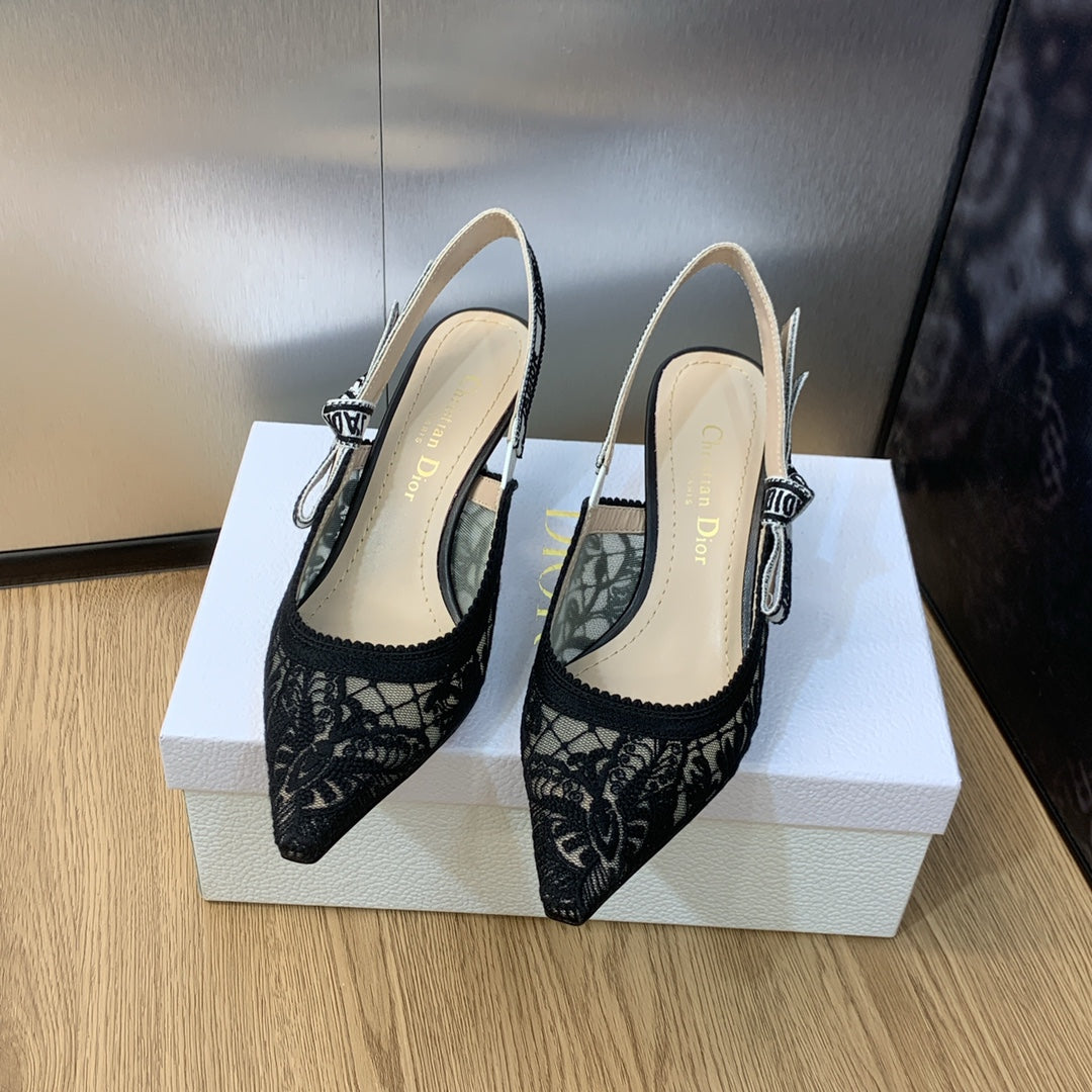 DIOR JA DIOR slingback pumps 65 transparent mesh embroidered black butterfly motif