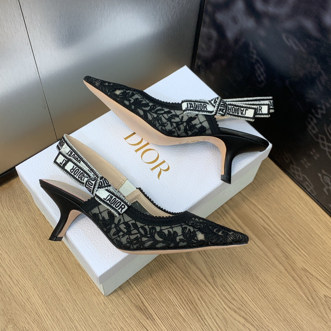 DIOR JA DIOR slingback pumps 65 transparent mesh embroidered black butterfly motif