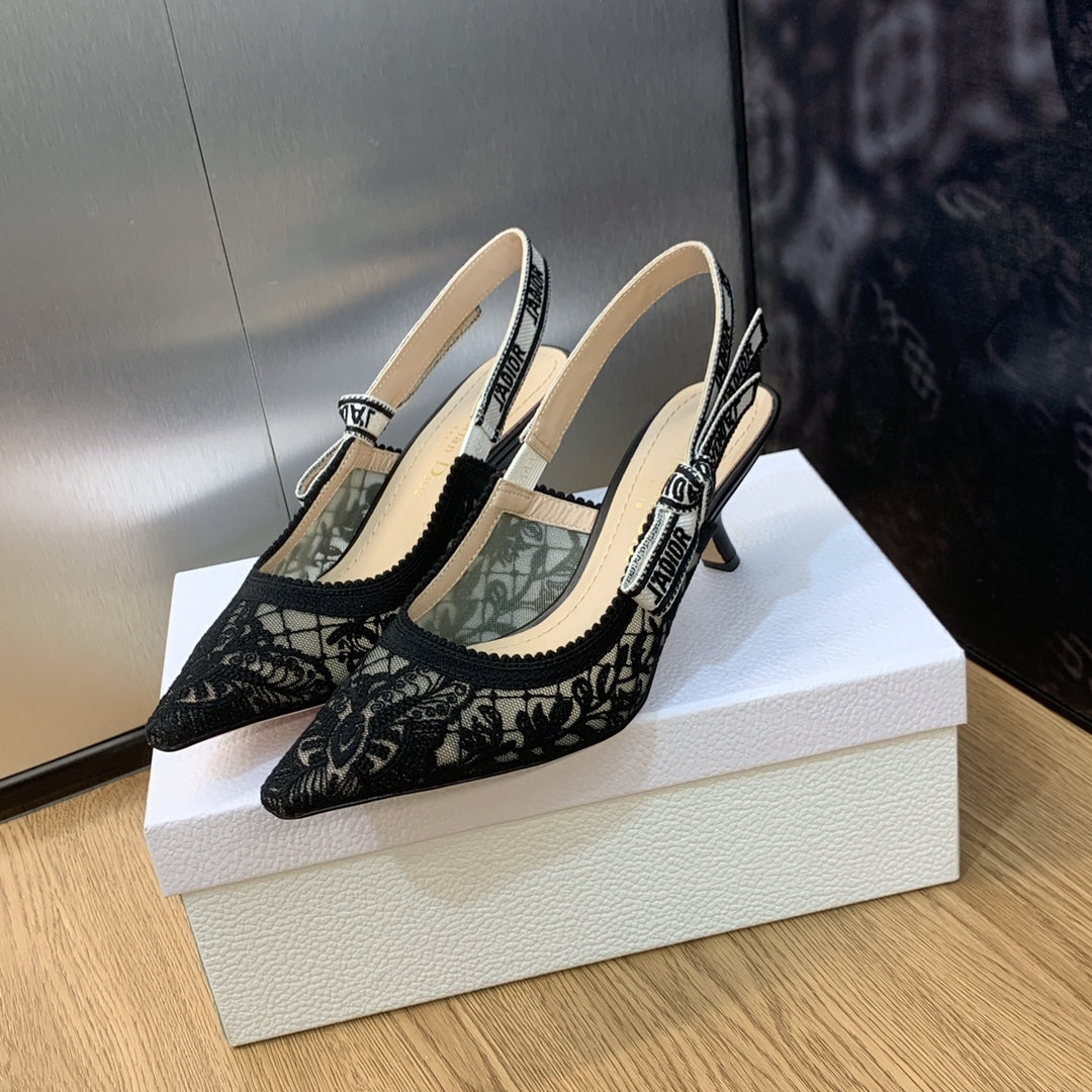 DIOR JA DIOR slingback pumps 65 transparent mesh embroidered black butterfly motif
