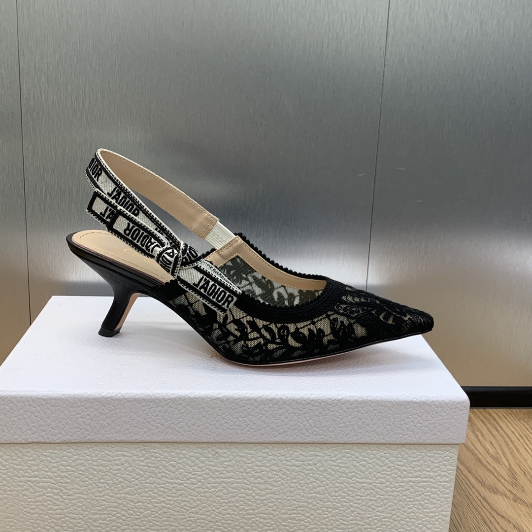 DIOR JA DIOR slingback pumps 65 transparent mesh embroidered black butterfly motif