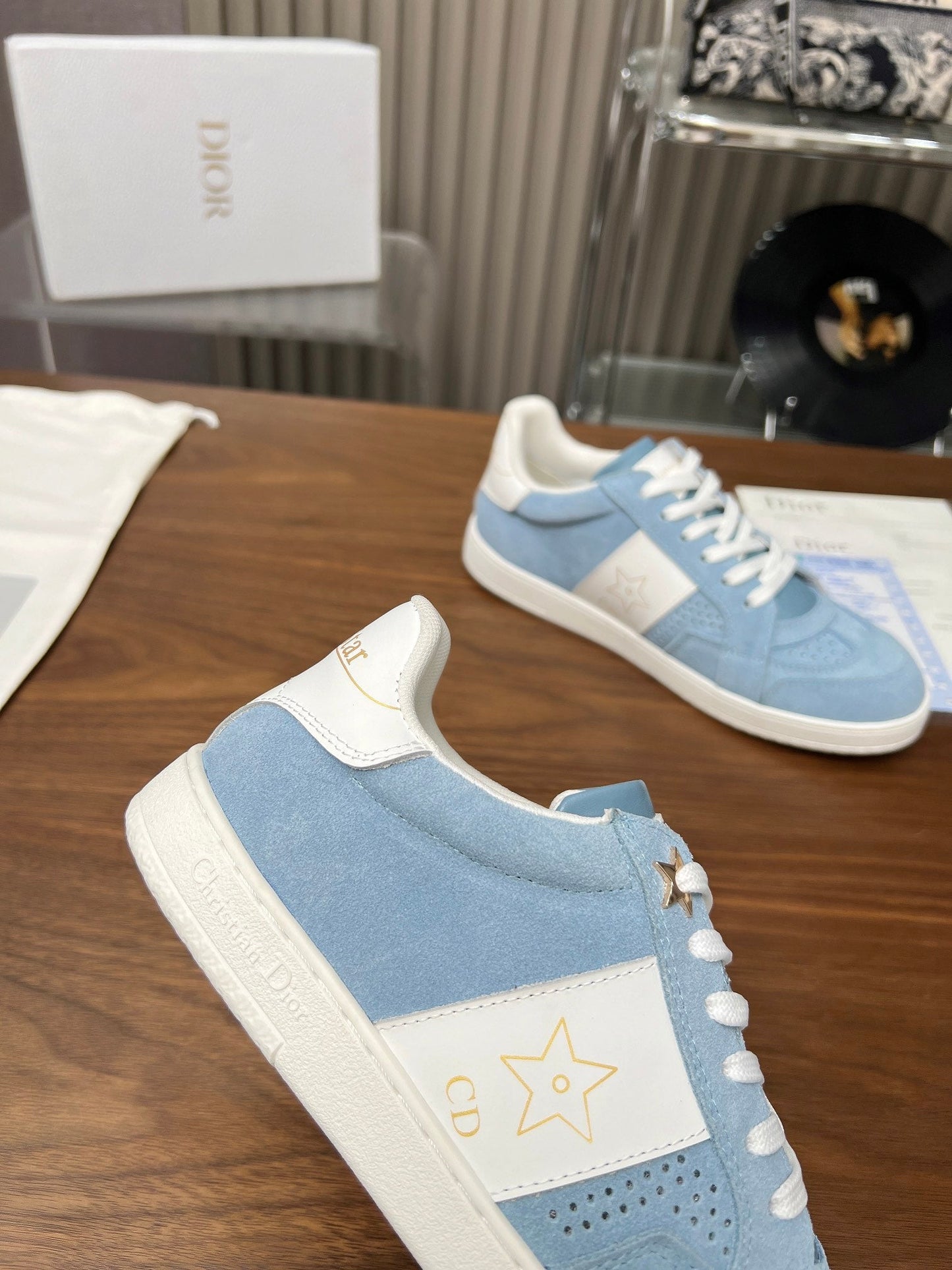 DIOR Star Sneaker Light Blue Suede And Calfskin