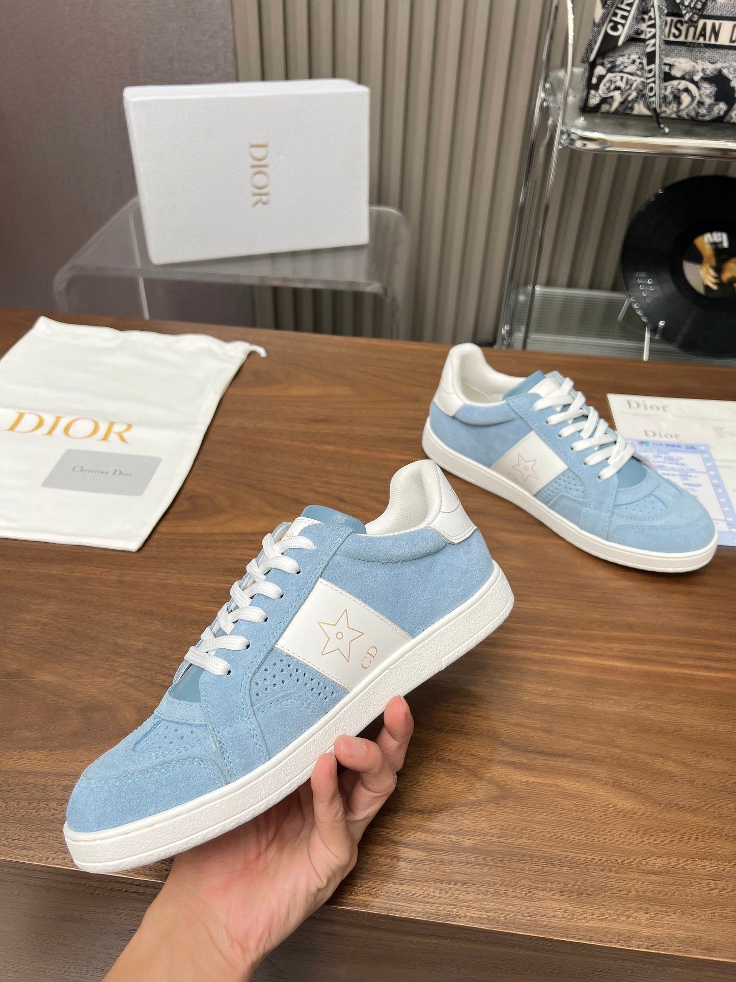 DIOR Star Sneaker Light Blue Suede And Calfskin