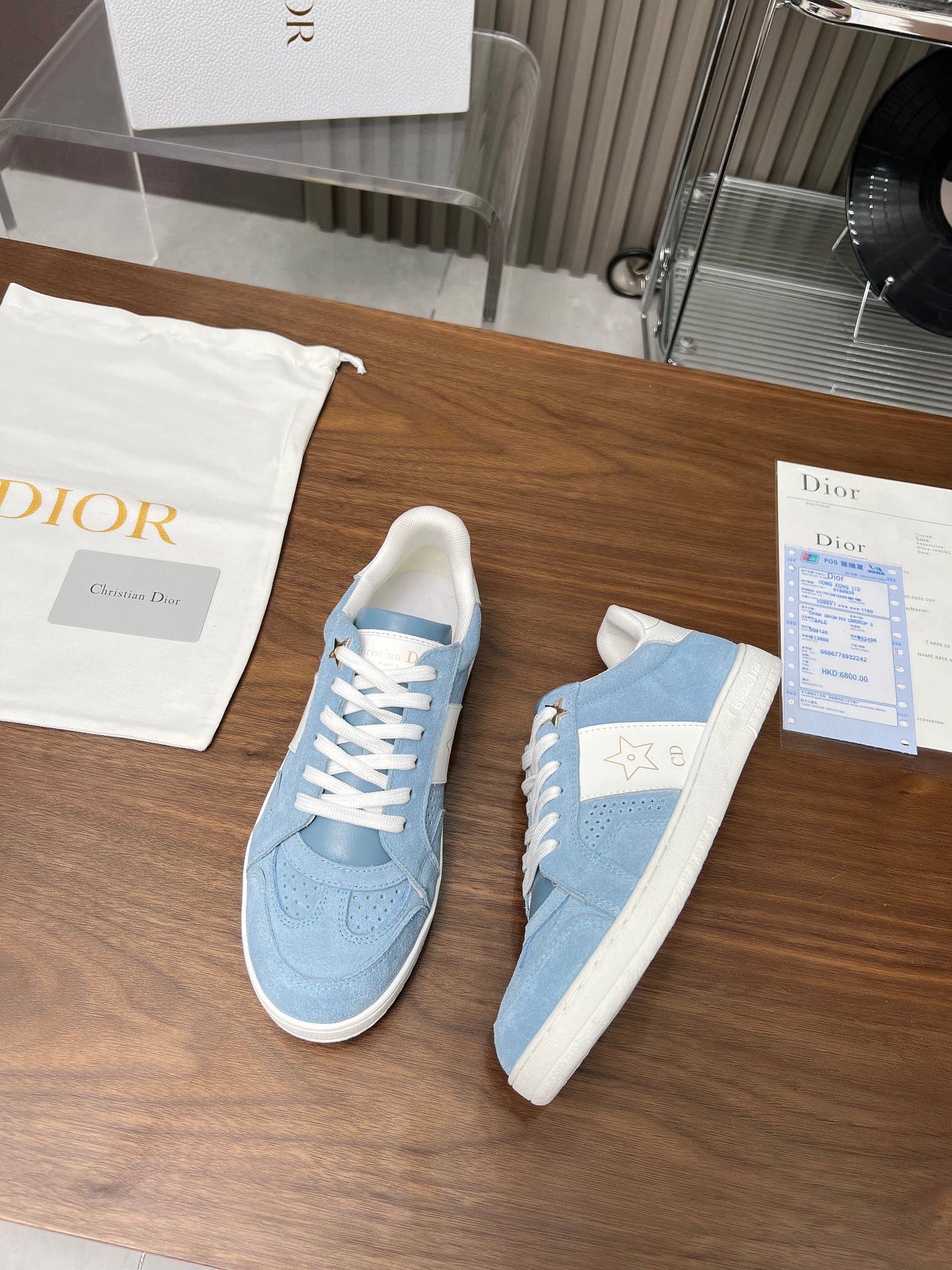 DIOR Star Sneaker Light Blue Suede And Calfskin