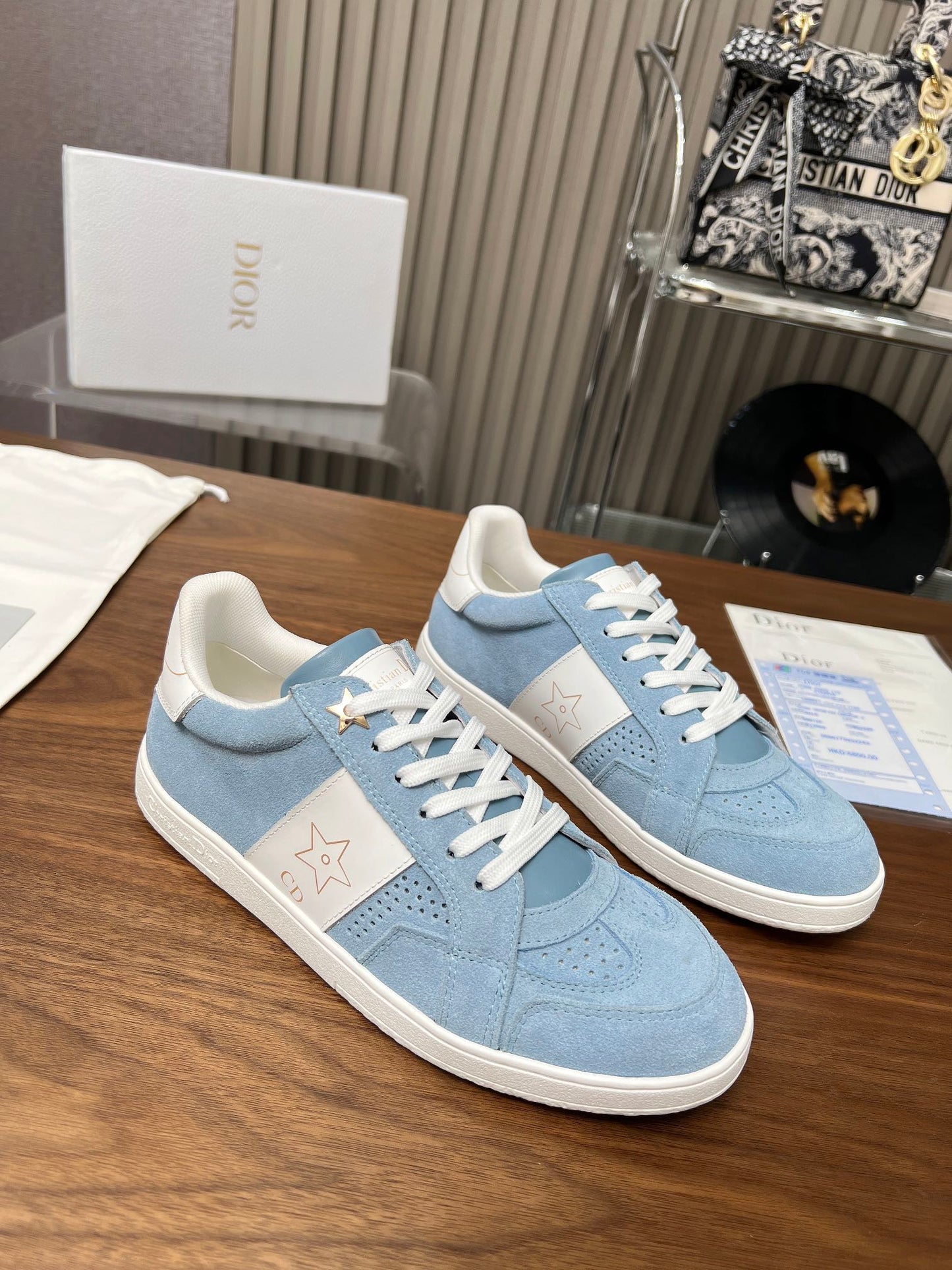 DIOR Star Sneaker Light Blue Suede And Calfskin