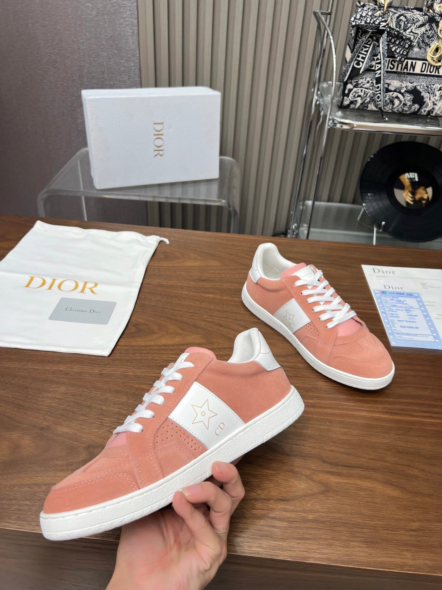 DIOR Star Sneaker Pink Orange Suede And Calfskin