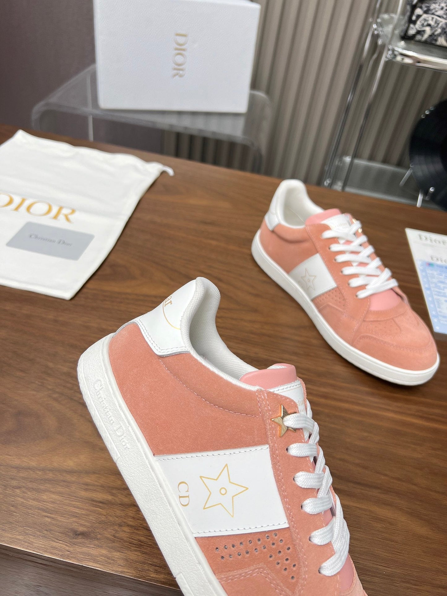 DIOR Star Sneaker Pink Orange Suede And Calfskin