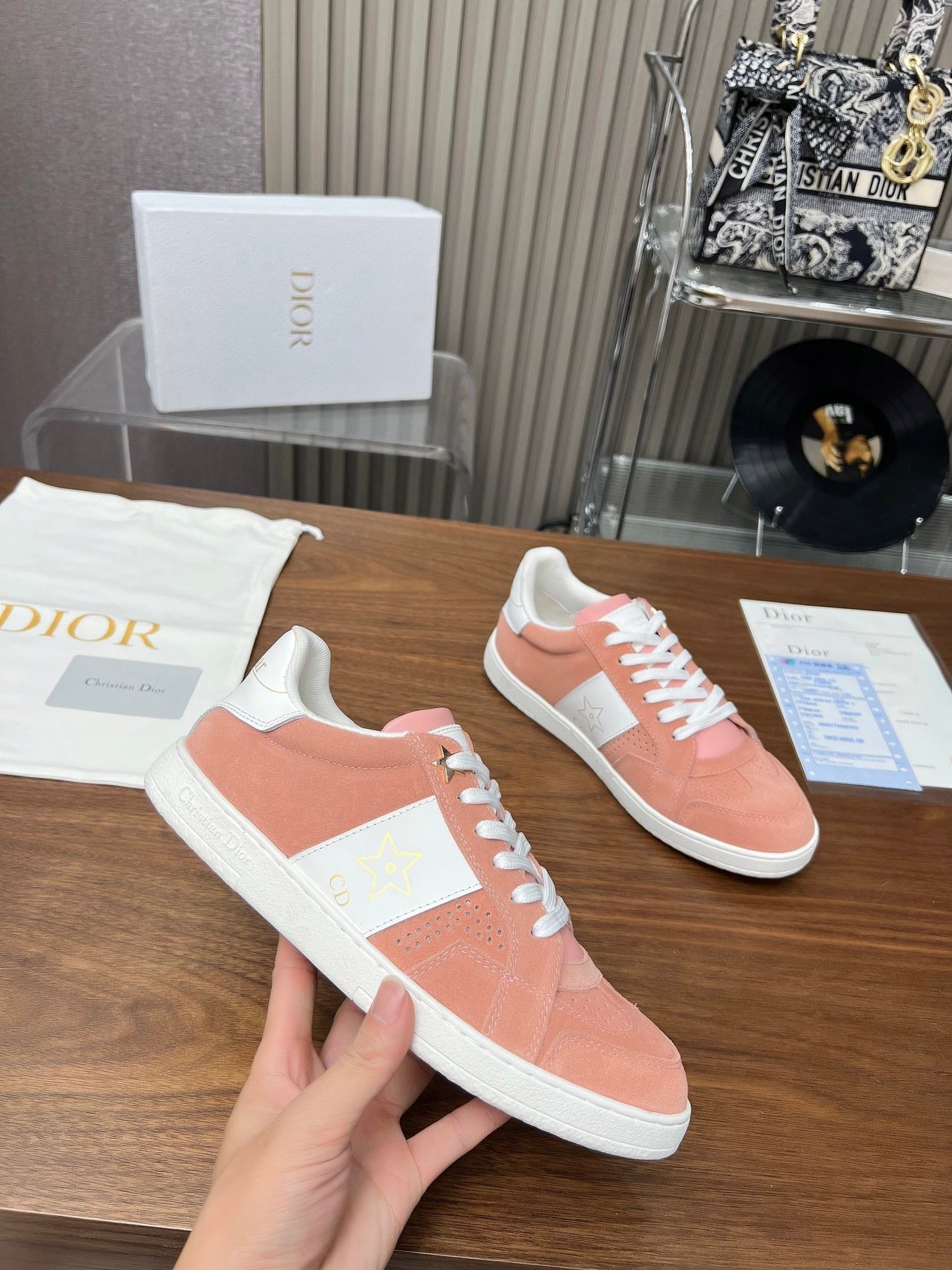 DIOR Star Sneaker Pink Orange Suede And Calfskin