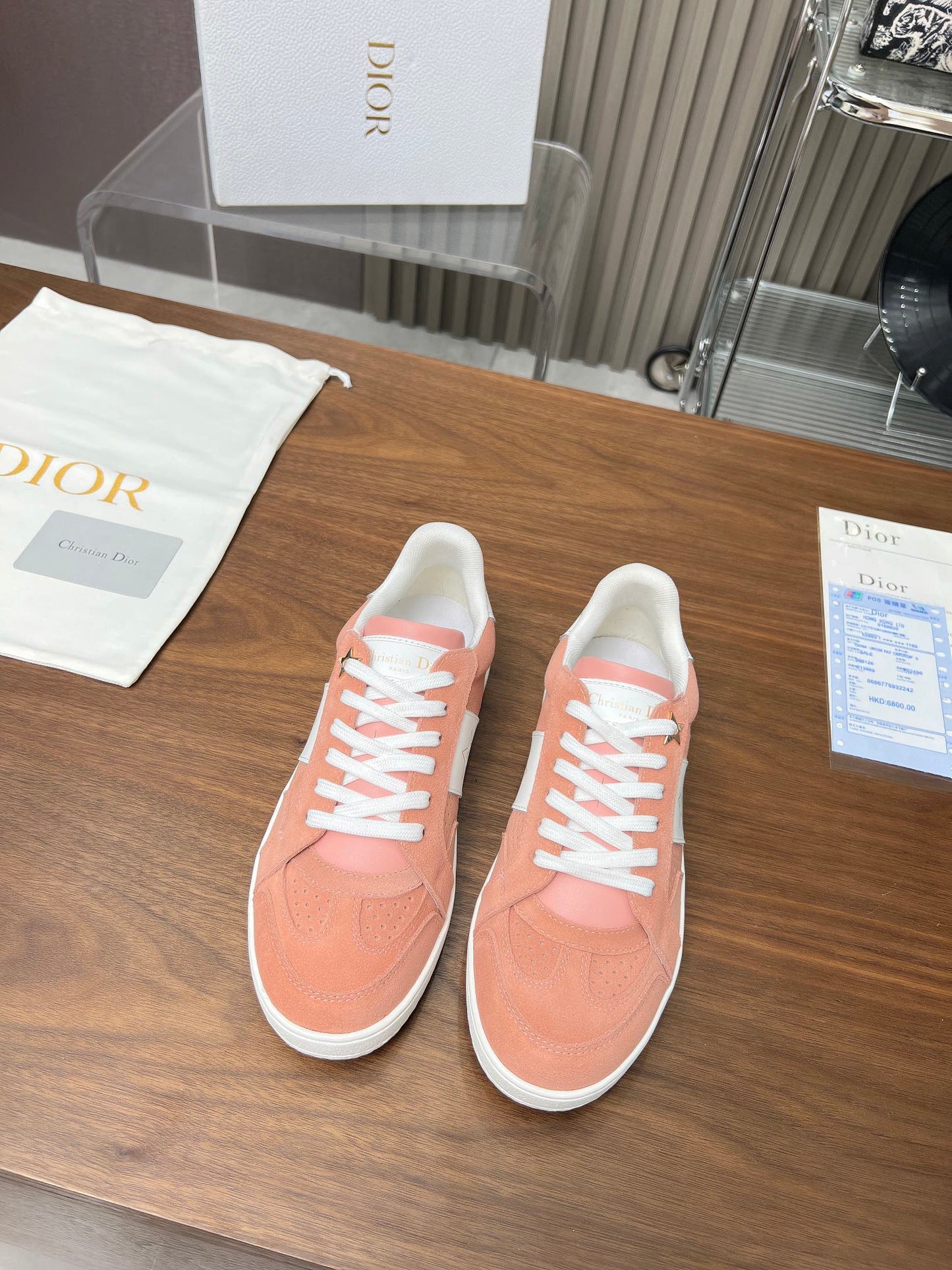 DIOR Star Sneaker Pink Orange Suede And Calfskin