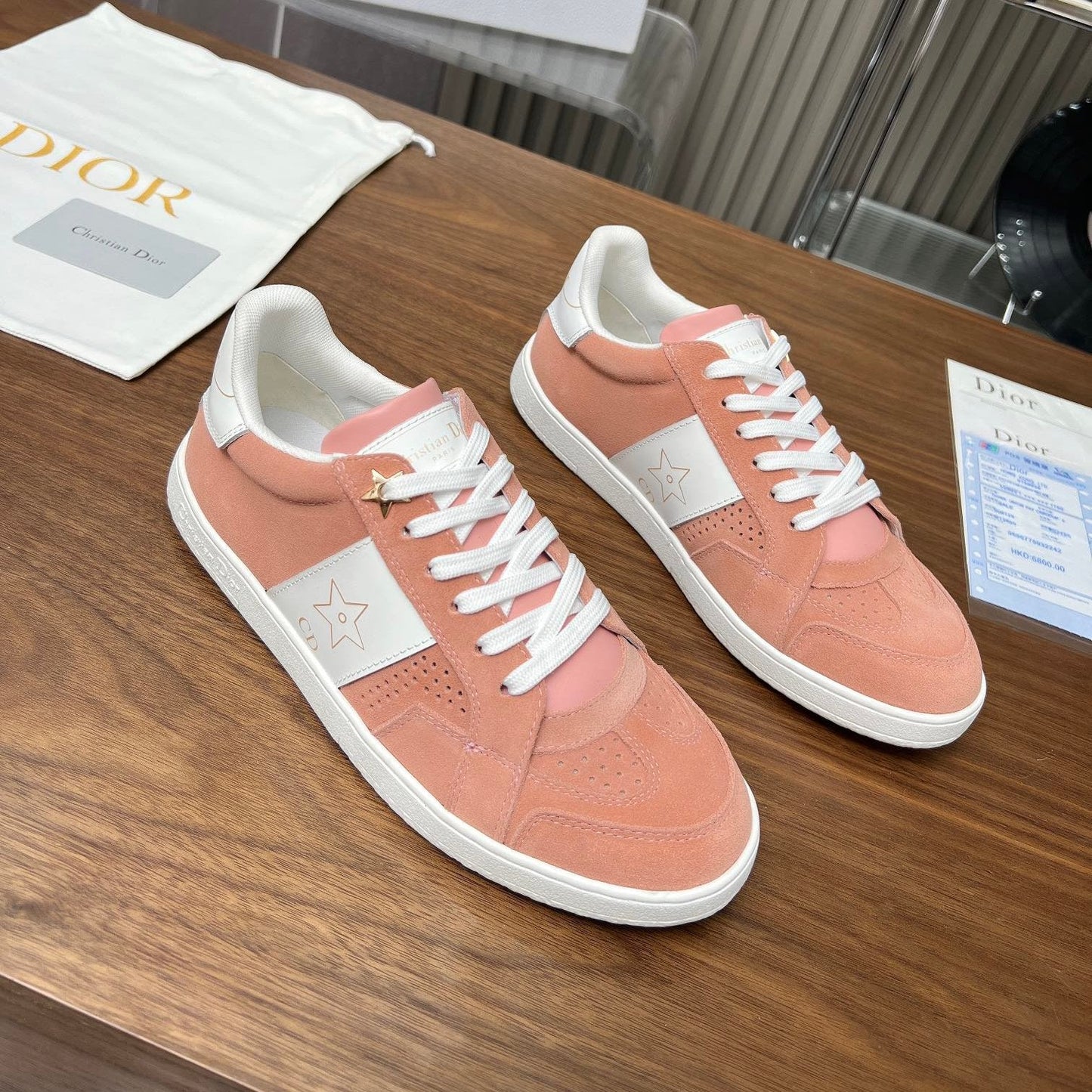DIOR Star Sneaker Pink Orange Suede And Calfskin