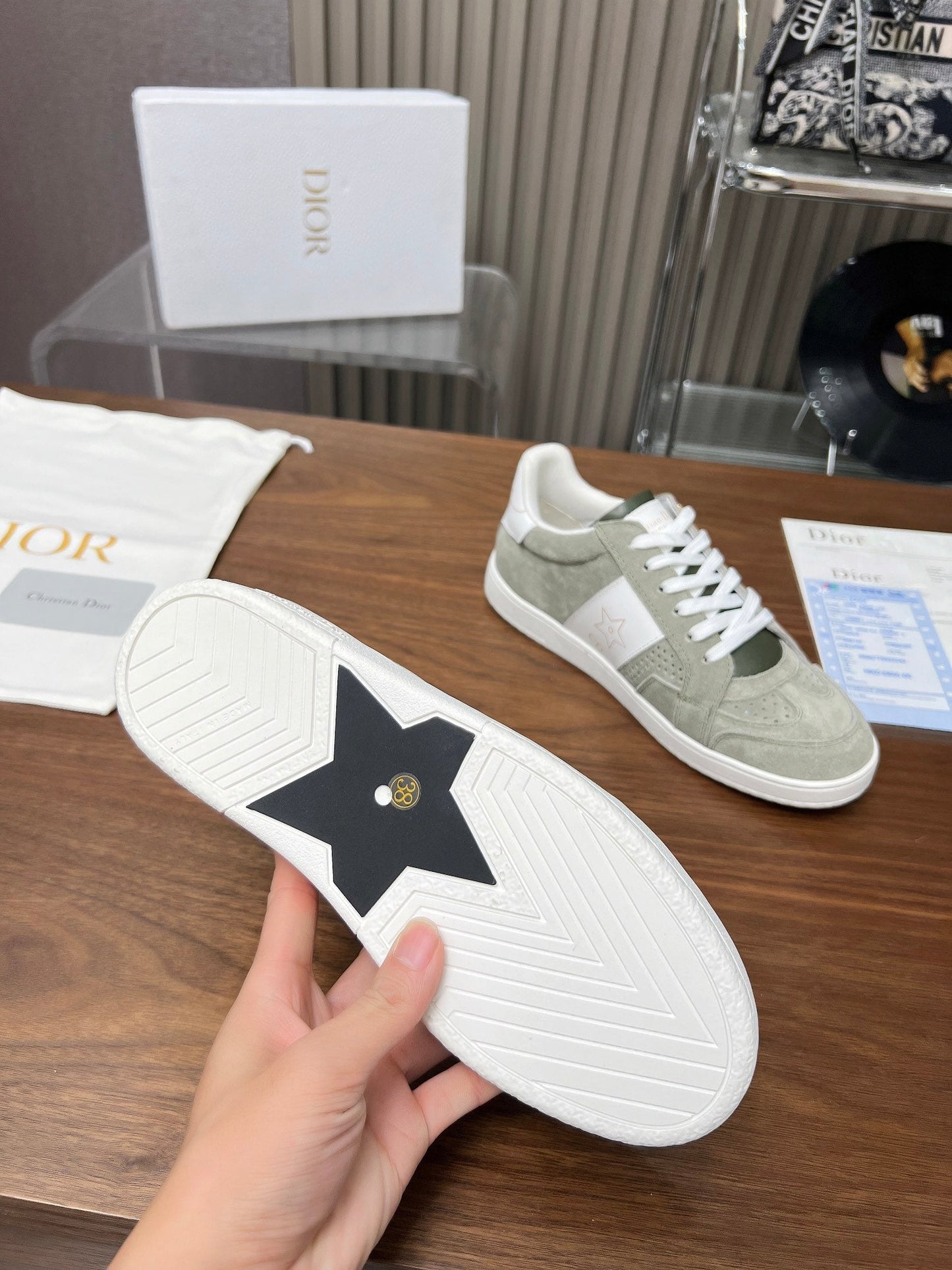 DIOR Star Sneaker Grey Green Suede And Calfskin