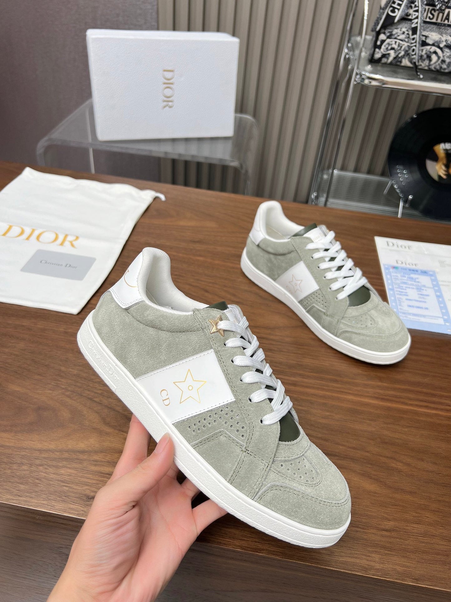 DIOR Star Sneaker Grey Green Suede And Calfskin