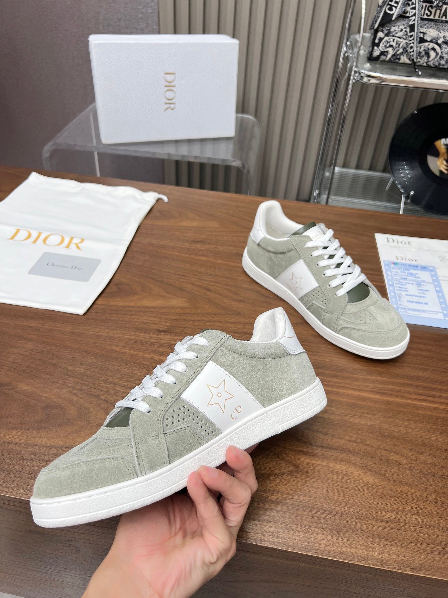 DIOR Star Sneaker Grey Green Suede And Calfskin