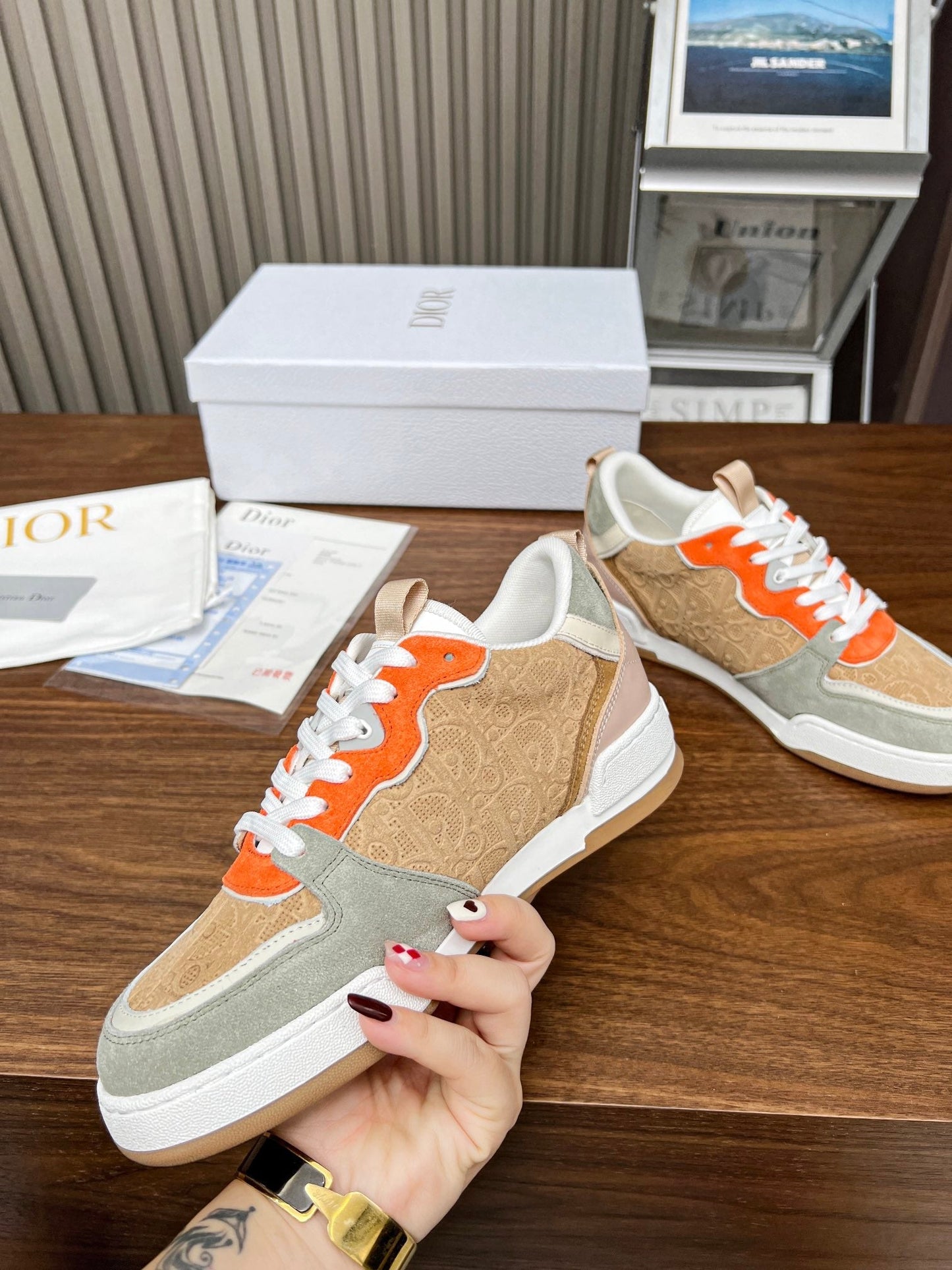DIOR One Sneaker Brown Orange Mix Grey Beige Oblique Perforated Suede And Calfskin
