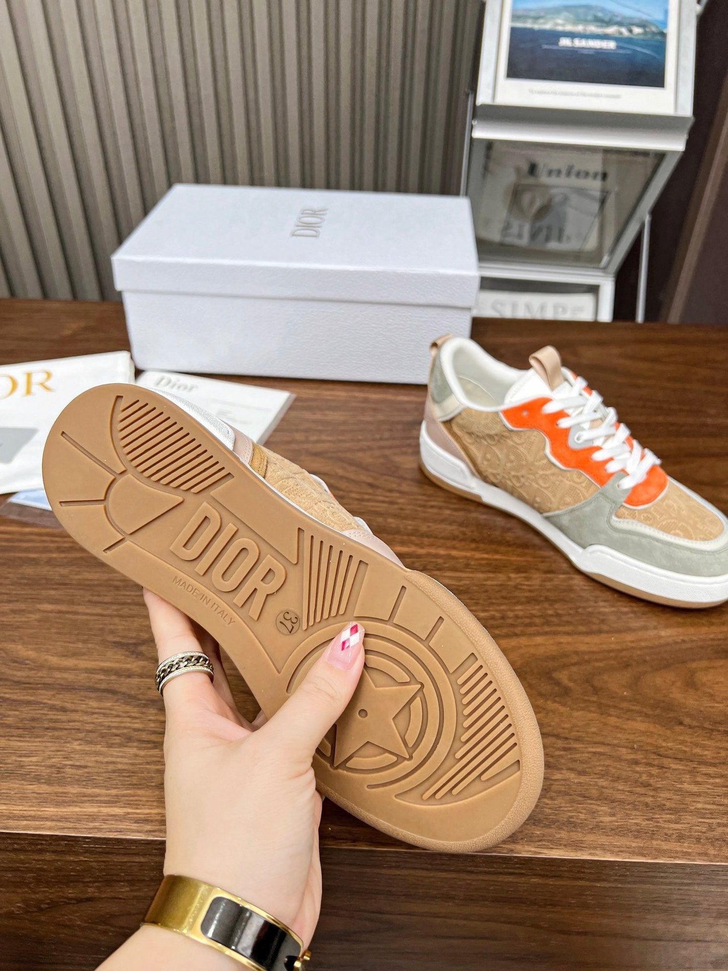 DIOR One Sneaker Brown Orange Mix Grey Beige Oblique Perforated Suede And Calfskin