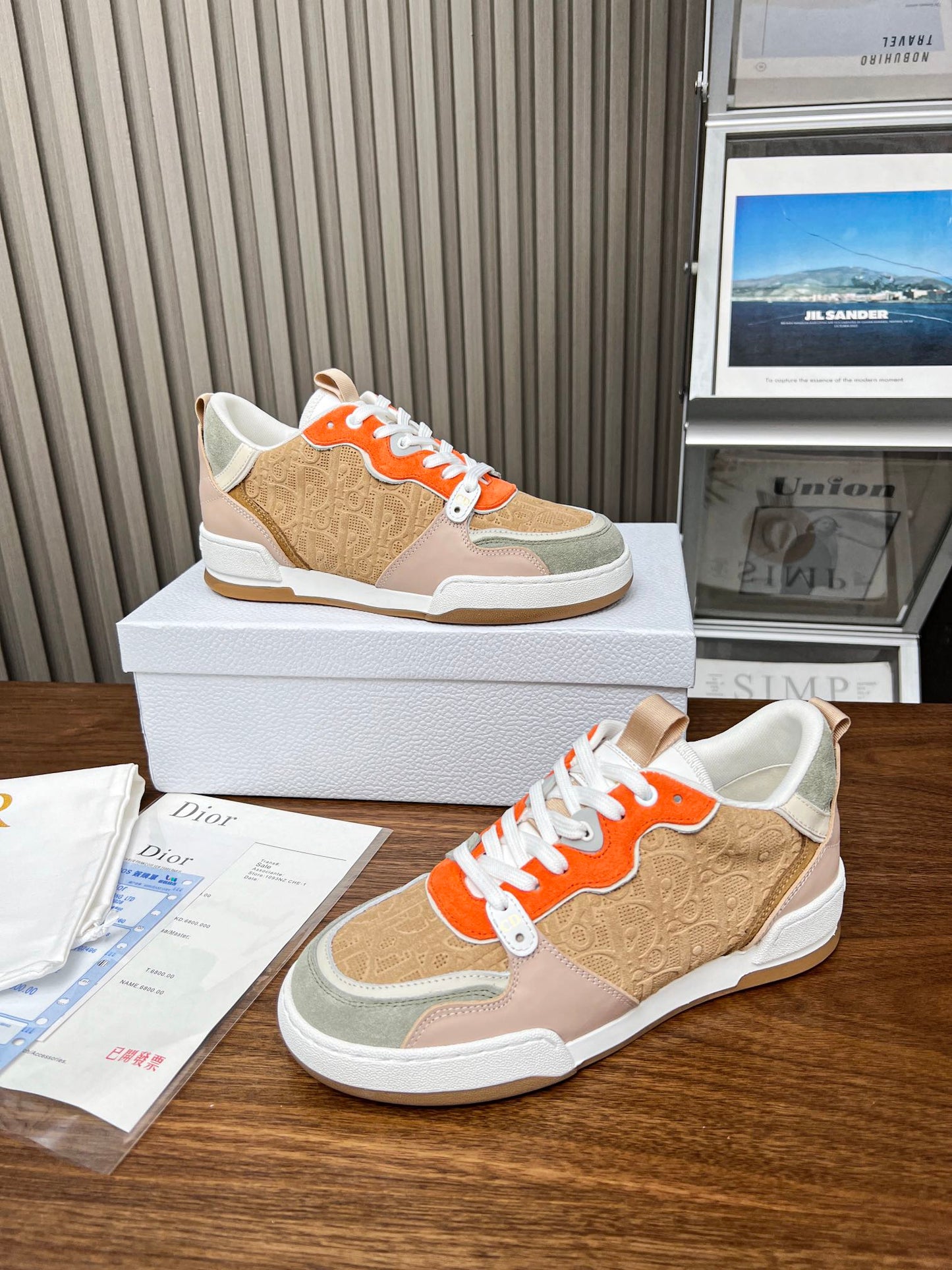 DIOR One Sneaker Brown Orange Mix Grey Beige Oblique Perforated Suede And Calfskin