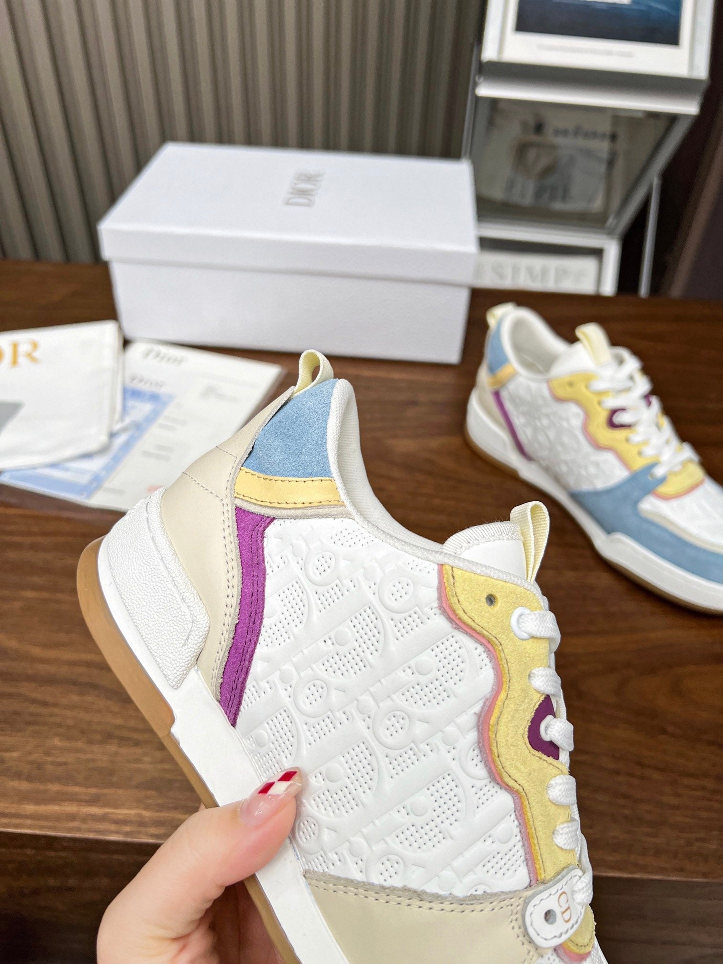 DIOR One Sneaker White Beige Mix Blue Yellow Oblique Perforated Suede And Calfskin