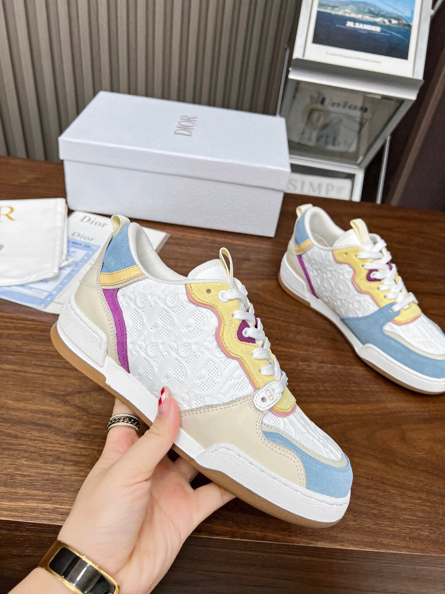 DIOR One Sneaker White Beige Mix Blue Yellow Oblique Perforated Suede And Calfskin