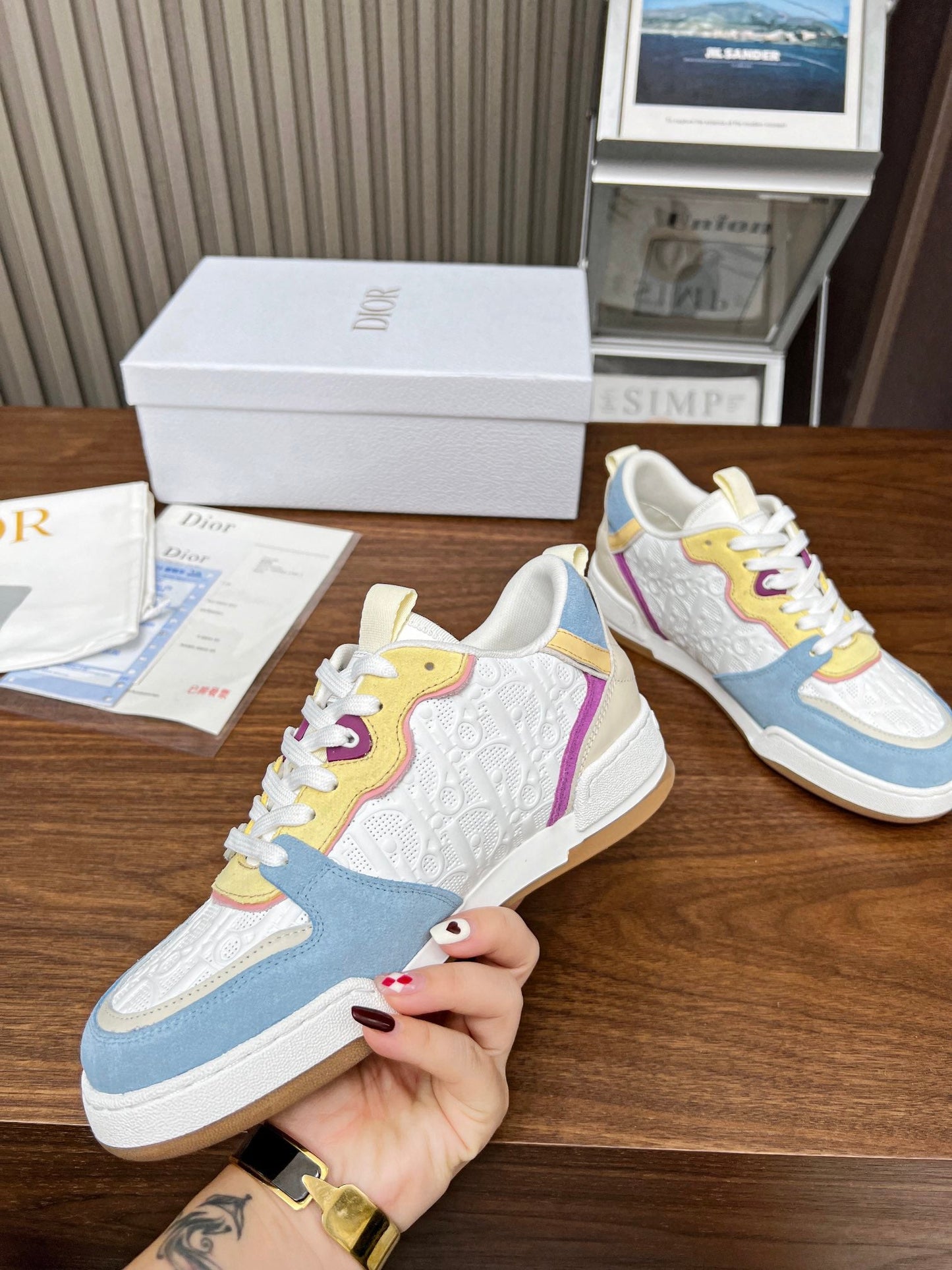 DIOR One Sneaker White Beige Mix Blue Yellow Oblique Perforated Suede And Calfskin