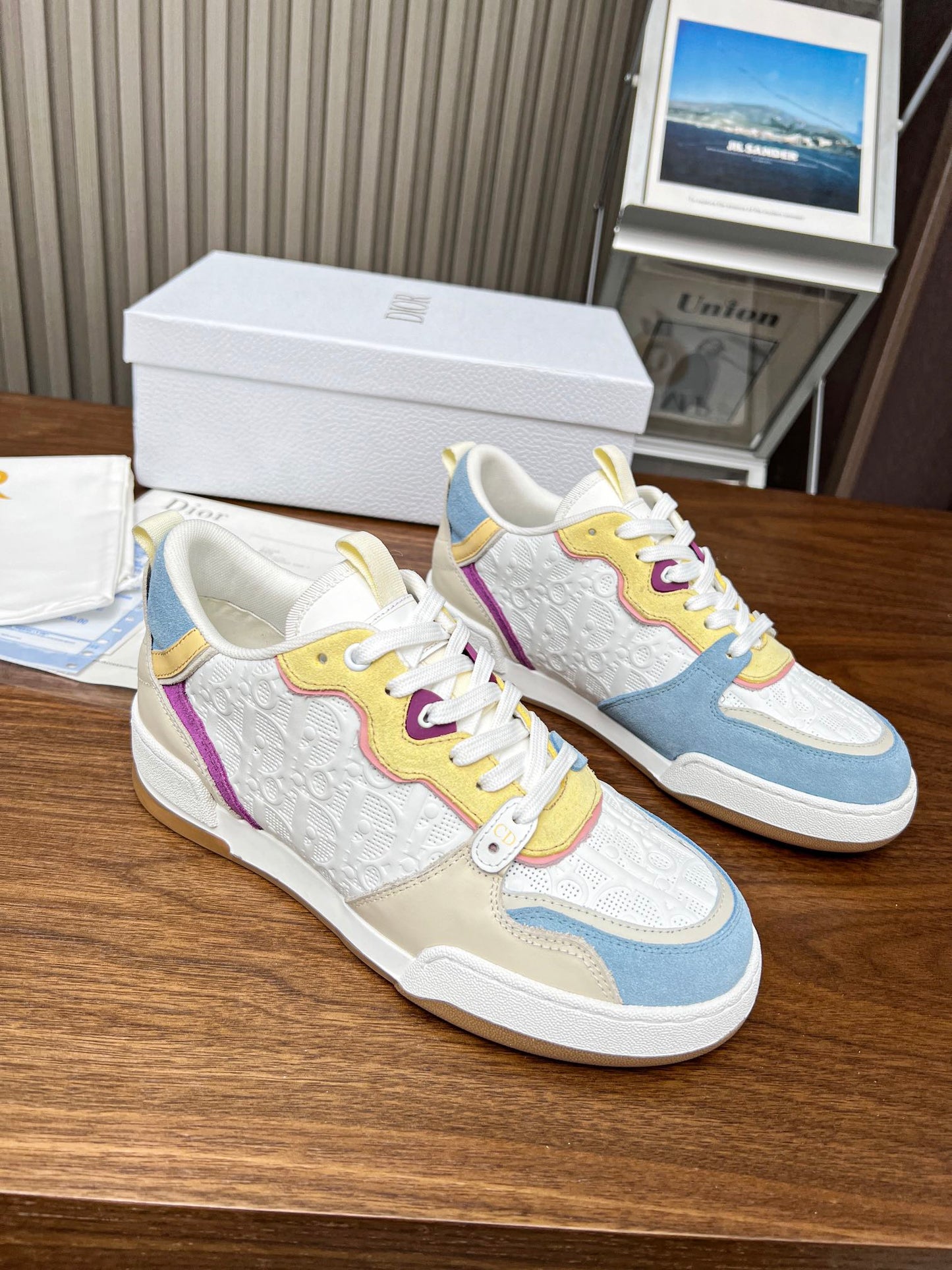 DIOR One Sneaker White Beige Mix Blue Yellow Oblique Perforated Suede And Calfskin
