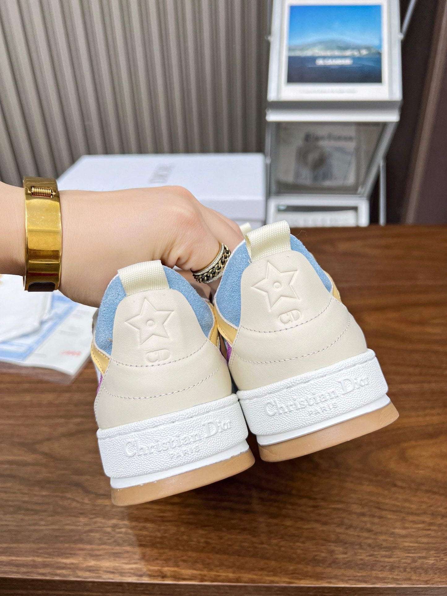 DIOR One Sneaker White Beige Mix Blue Yellow Oblique Perforated Suede And Calfskin