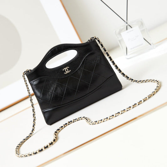 CHANEL 24s31 nano shopping bag 17.5cm black lambskin gold hardware