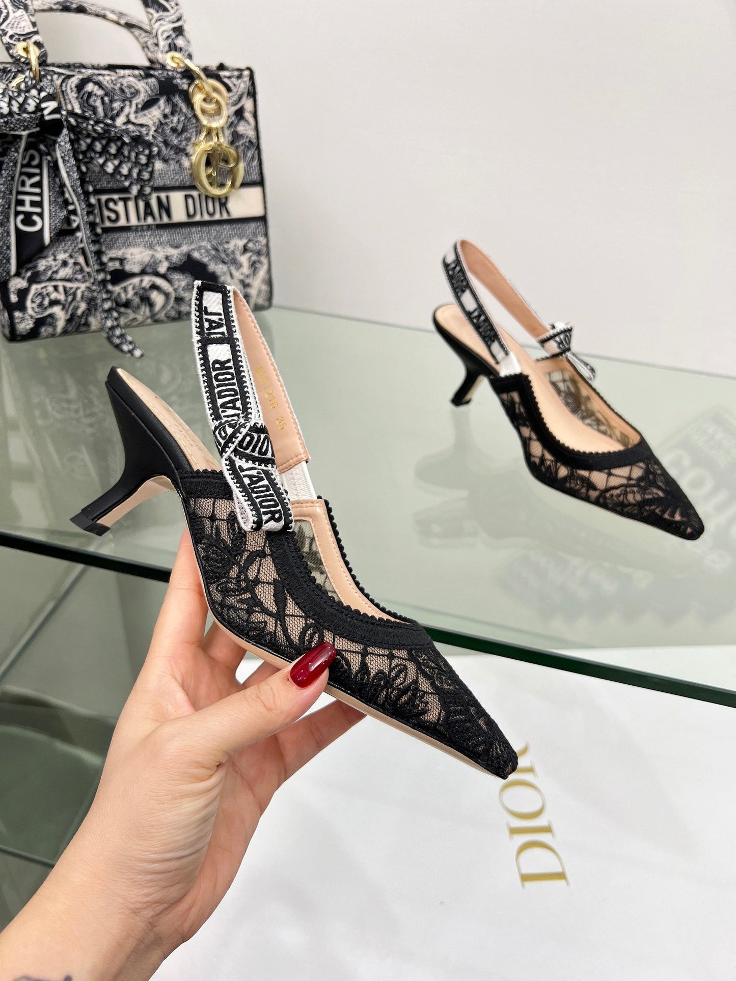 DIOR 25 Slingback Pump Black Transparent Mesh