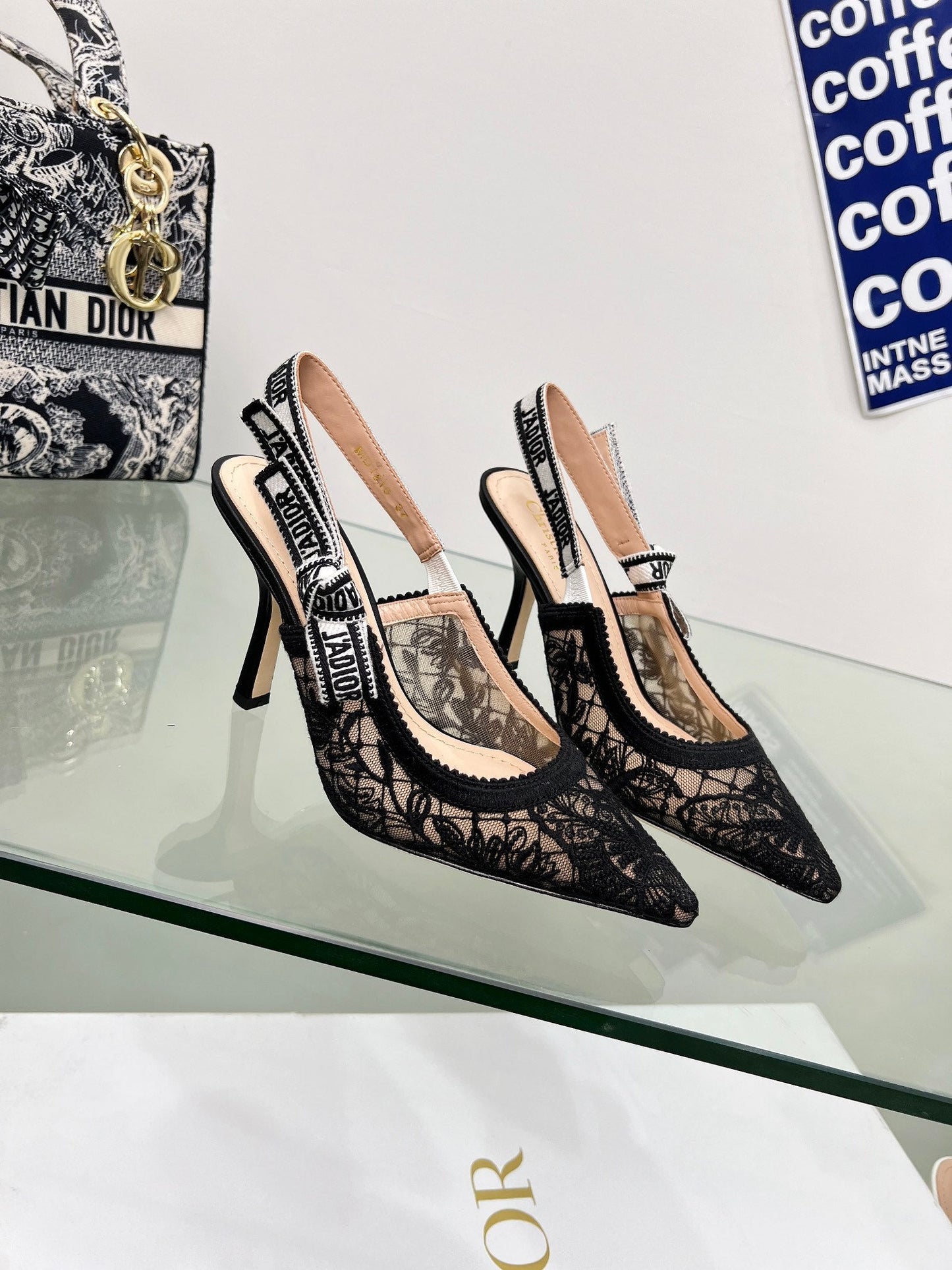 DIOR 25 Slingback Pump Black Transparent Mesh