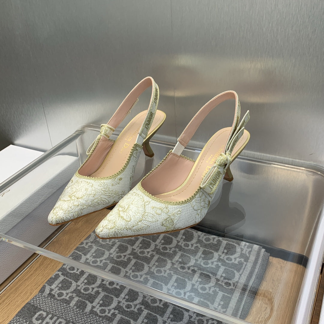 DIOR JA DIOR Slingback Pump 65 White and Gold-Tone Toile de Jouy Mexico Embroidered Cotton with Metallic Thread