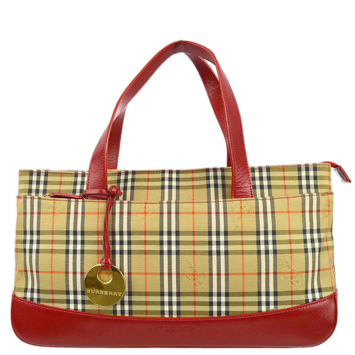 Burberry Red Beige House Check Tote Handbag