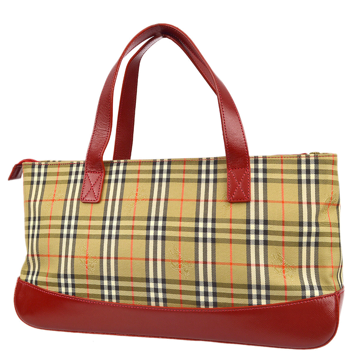Burberry Red Beige House Check Tote Handbag