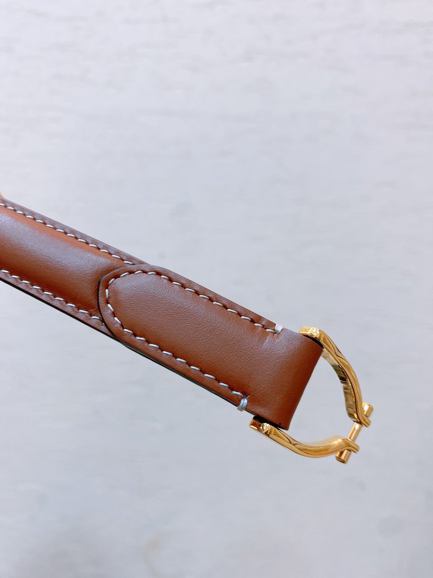 Celine Hook & Loop 20mm TRIOMPHE Logo Square Adjustable Belt Tan Calfskin Ghw