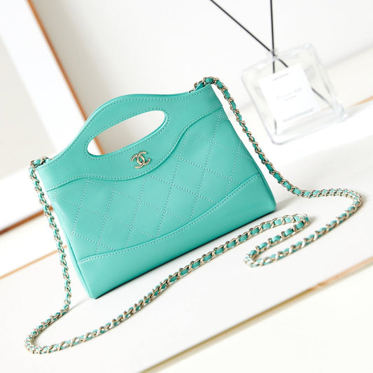 CHANEL 24s31 nano shopping bag 17.5cm cloud blue lambskin gold hardware