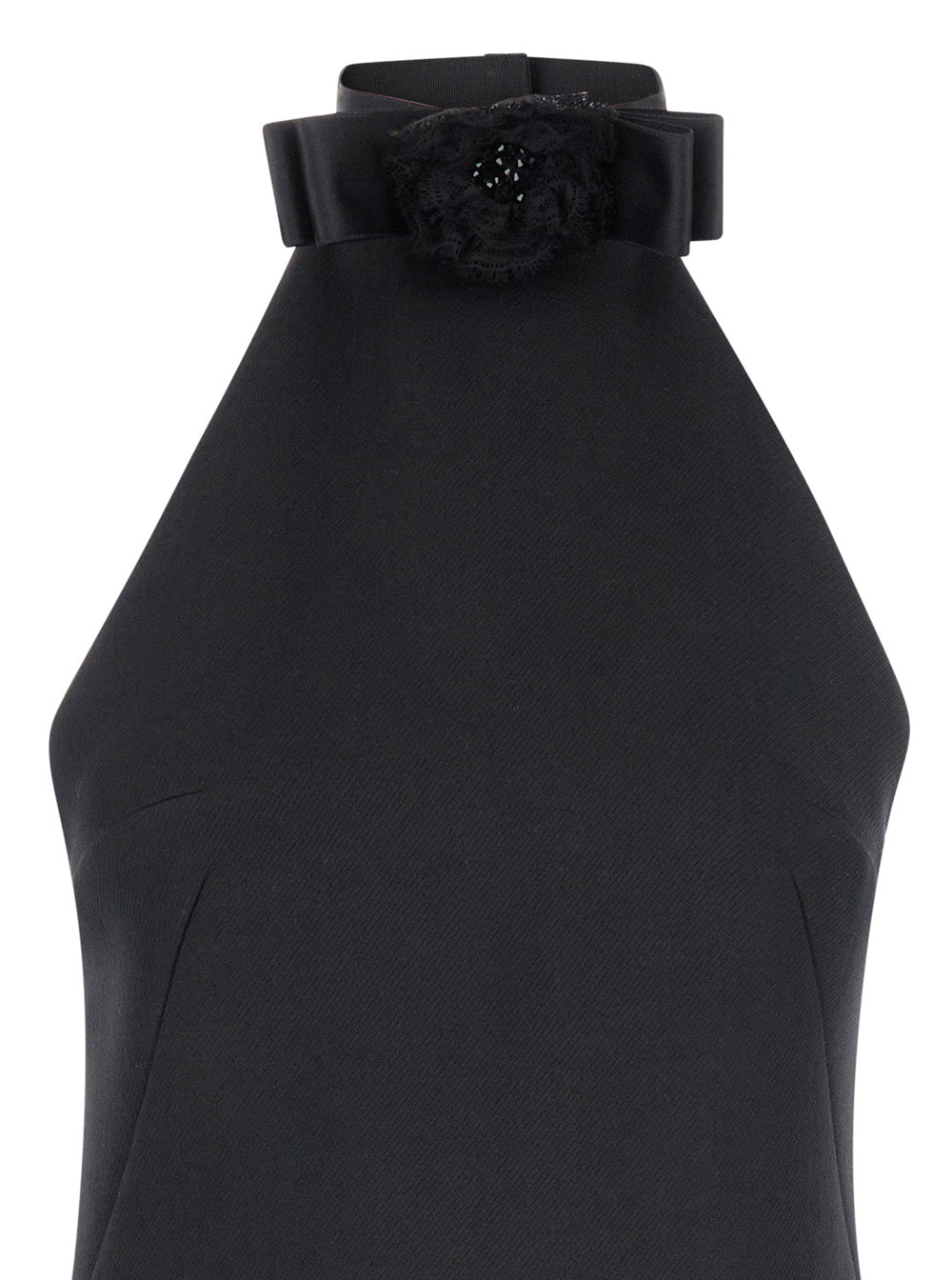 Dolce & Gabbana Women Black Mini Dress With Floral Detail In Wool Woman