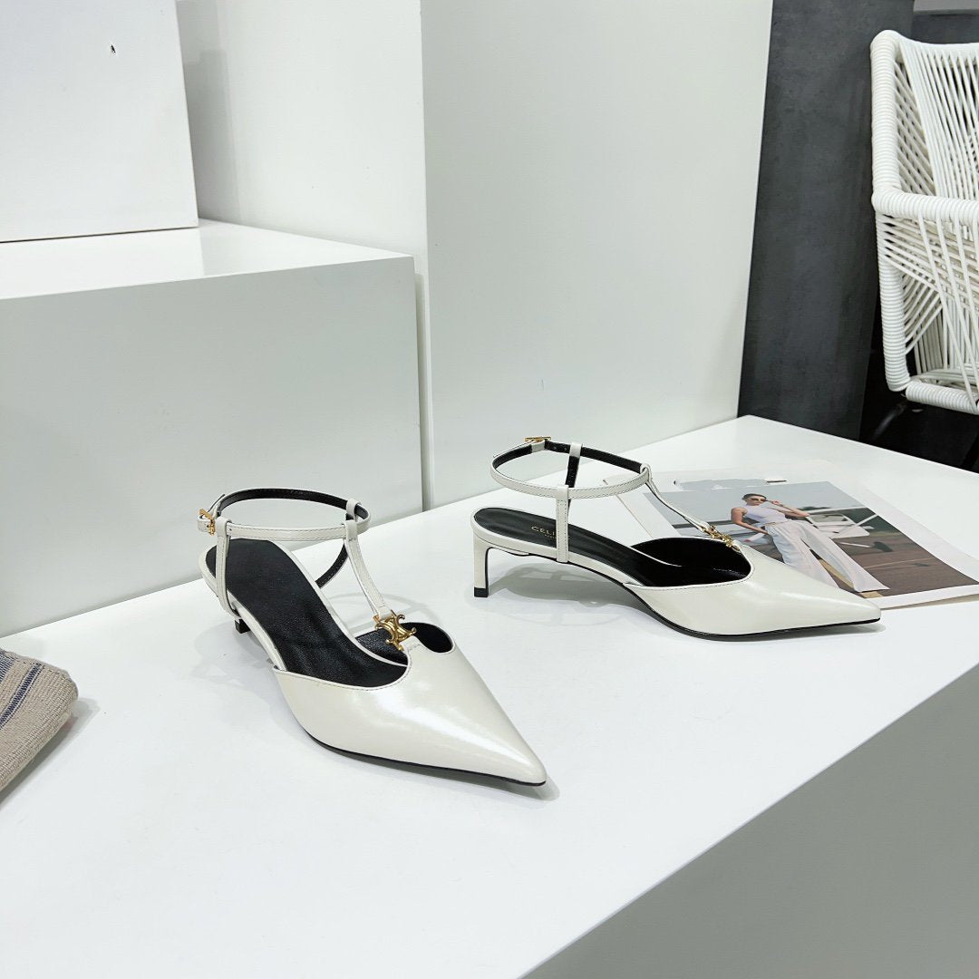 Celine cl kitten t-bar 75 white calfskin