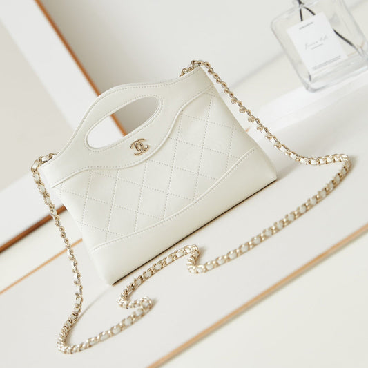 CHANEL 24s31 nano shopping bag 17.5cm white lambskin gold hardware