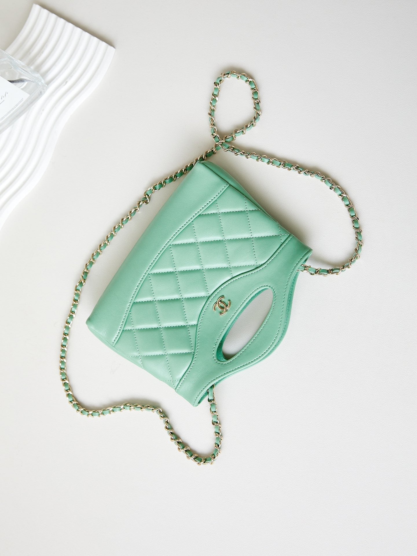 CHANEL 24s31 nano shopping bag 17.5cm light green lambskin gold hardware