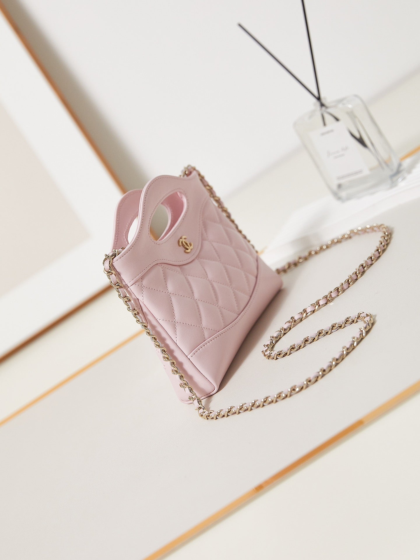 CHANEL 24s31 nano shopping bag 17.5cm light pink lambskin gold hardware