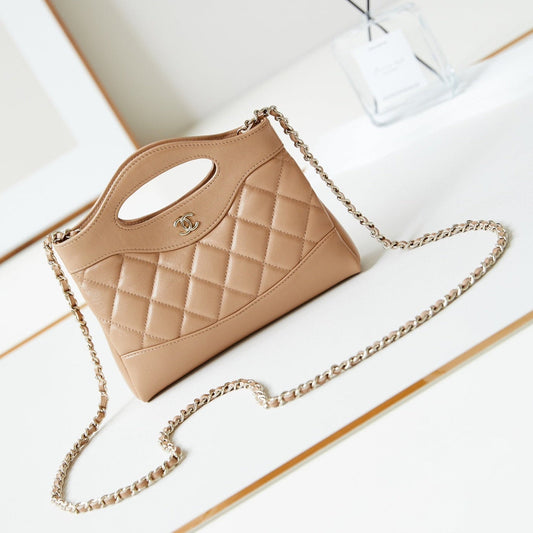 CHANEL 24s31 nano shopping bag 17.5cm brown lambskin gold hardware