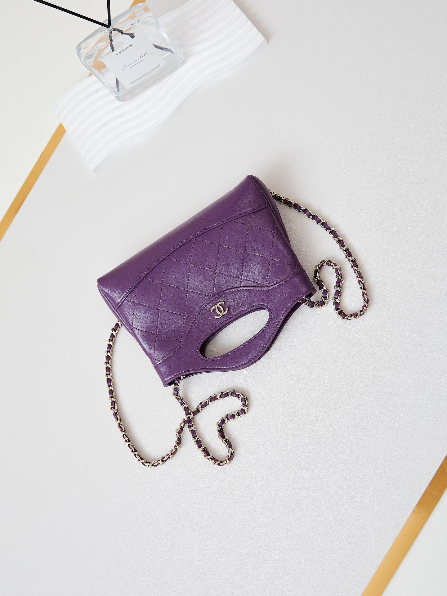 CHANEL 24s31 nano shopping bag 17.5cm purple lambskin gold hardware