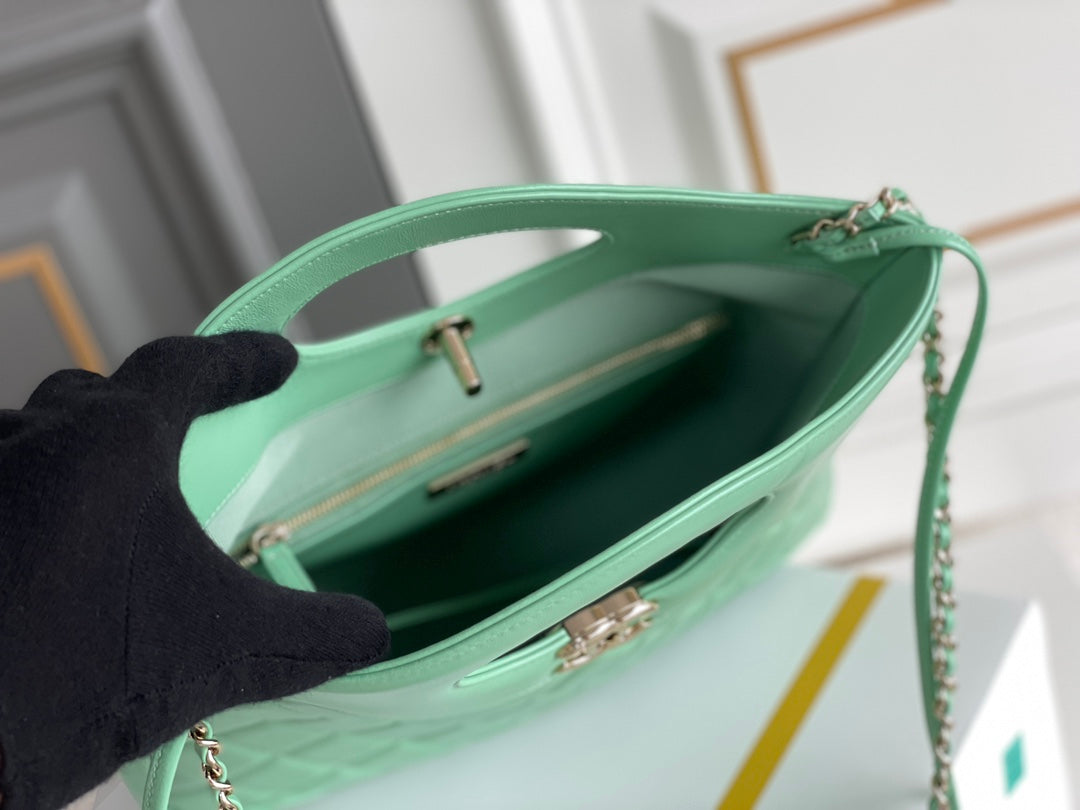 CHANEL 24s31 shopping bag 30cm light green lambskin silver hardware