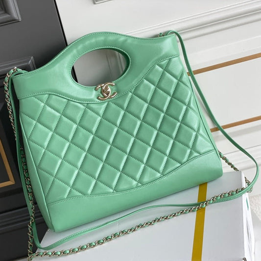 CHANEL 24s31 shopping bag 30cm light green lambskin silver hardware
